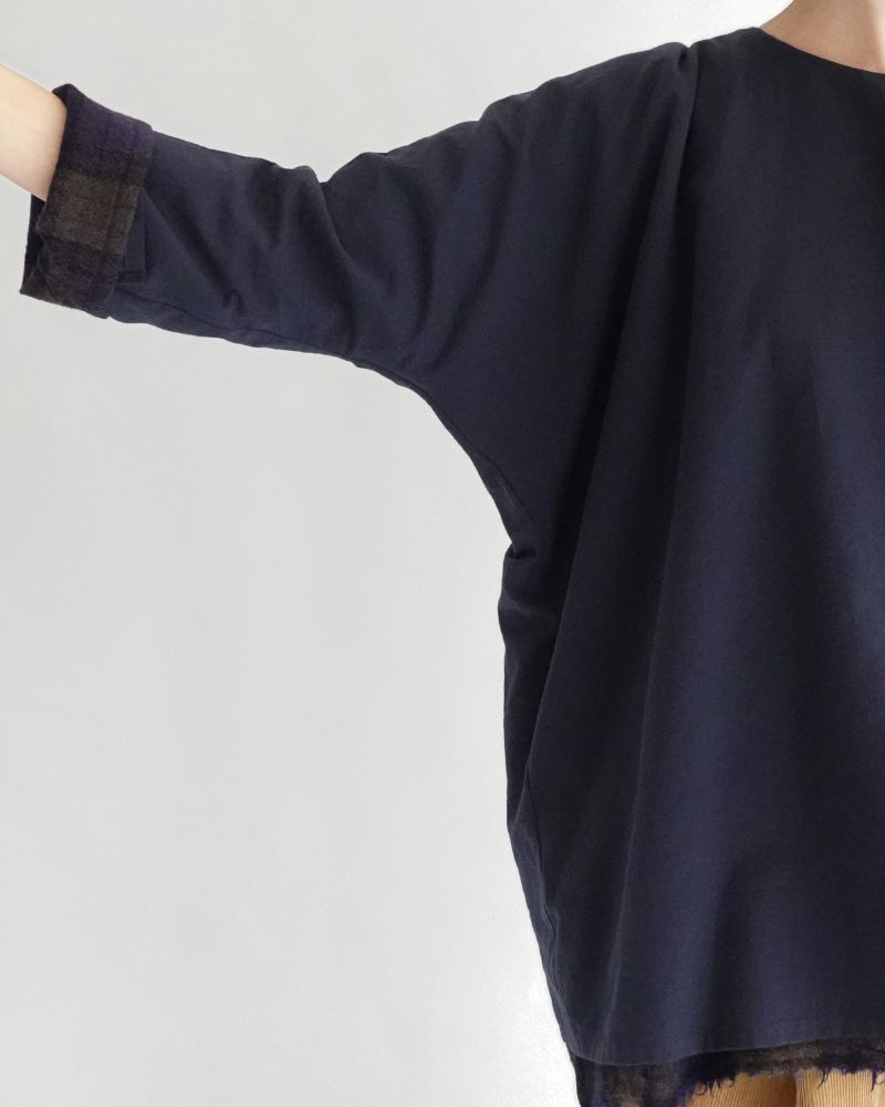 ウールガーゼボイル リバーシブルトップ Navy/Brown