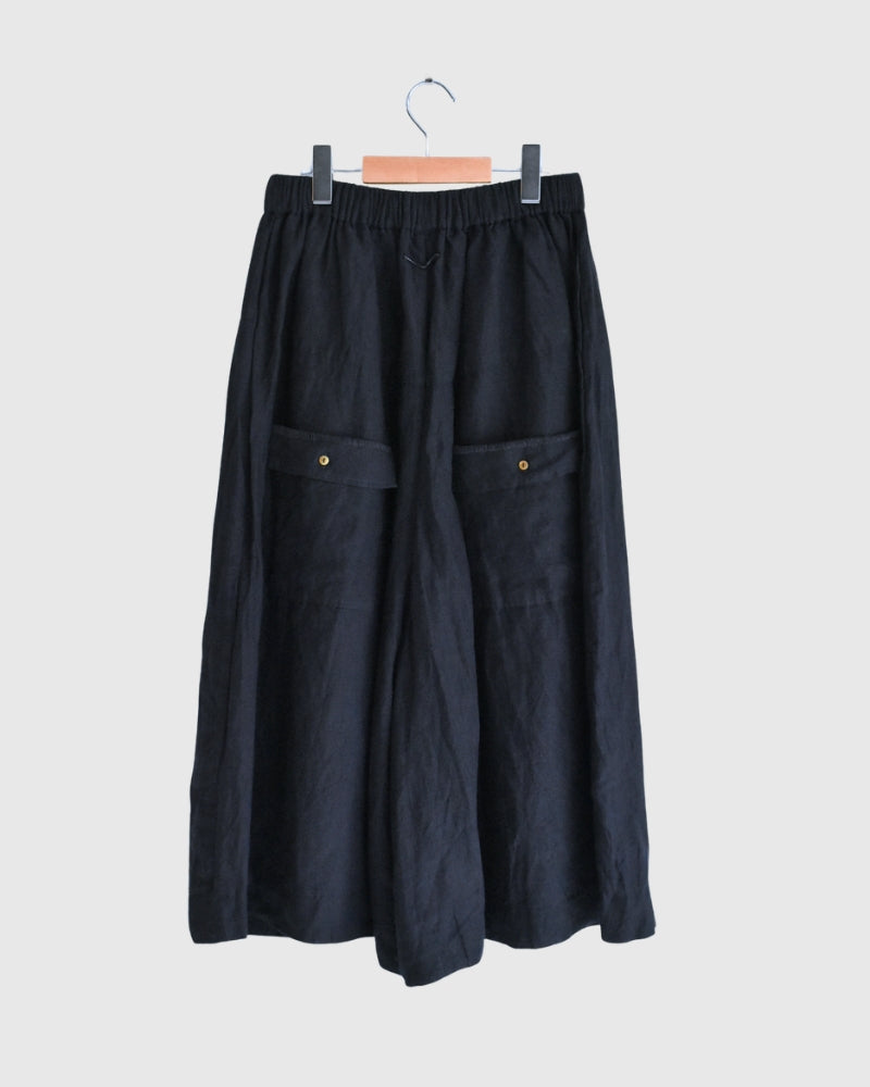 手織り40リネン キュロットパンツ DarkNavy