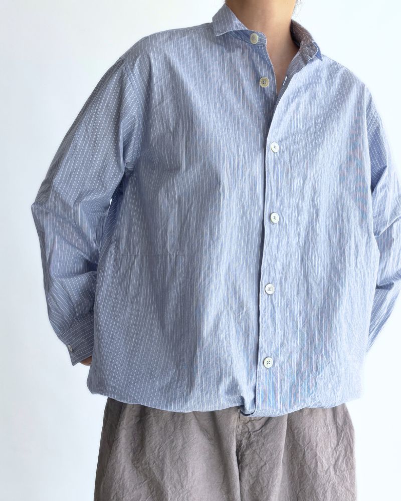 ドロストシャツ White/Sax Stripe