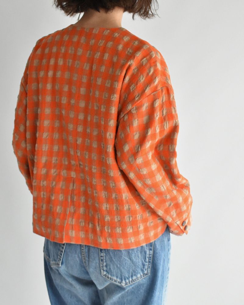 コットンウール ギンガムチェック ジャケット Beige/Orange