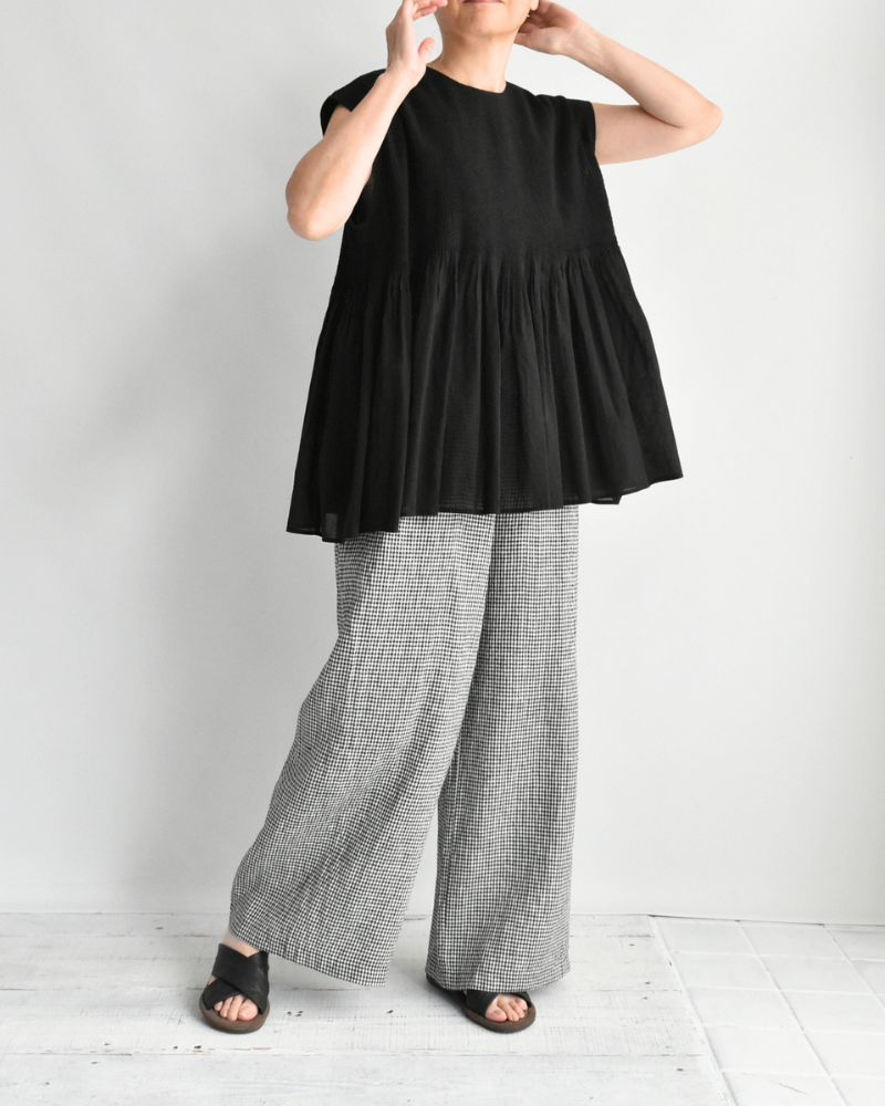イージーワイドパンツ（LINEN） Black/White