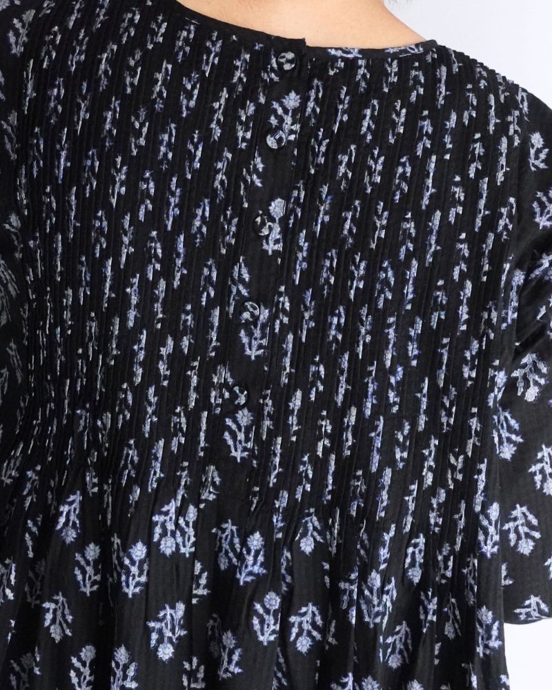 CREW-NECK P/O SHIRT DRESS WITH PINTUCK Black