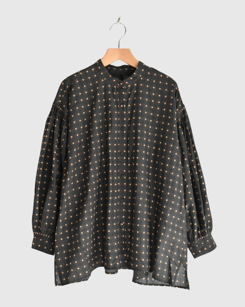 BANDED COLLAR SHIRT WITH MINI PINTUCK Charcoal