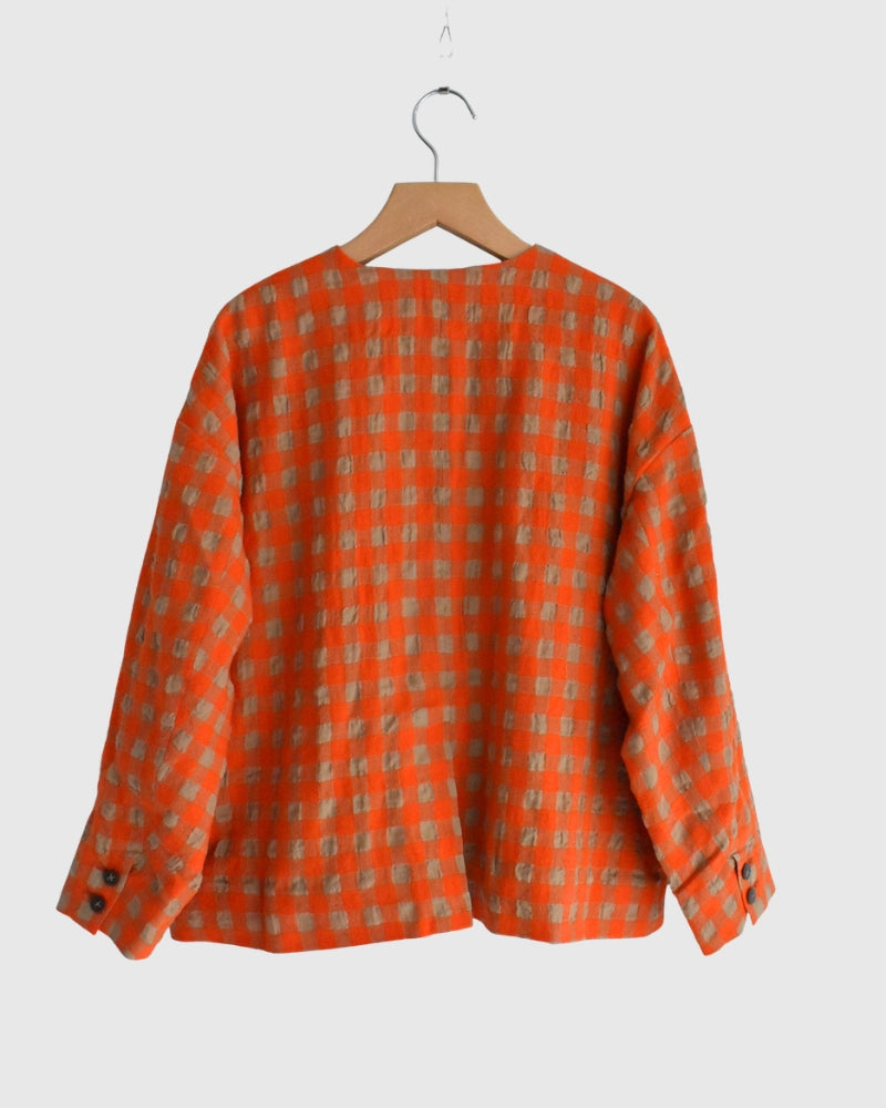 コットンウール ギンガムチェック ジャケット Beige/Orange