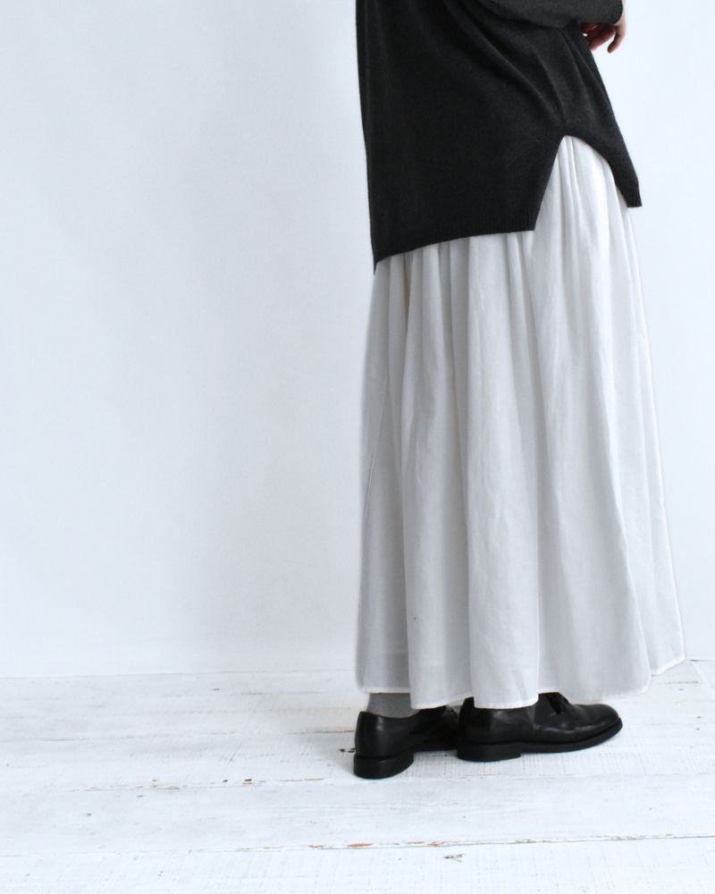 TWILL COTTON KHADI PLAIN GATHERED SKIRT White