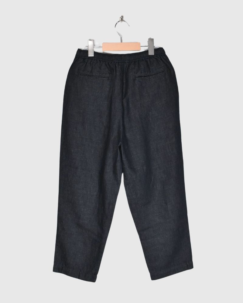 WASHED COTTON/LINEN EASY TAPERED PANTS Black
