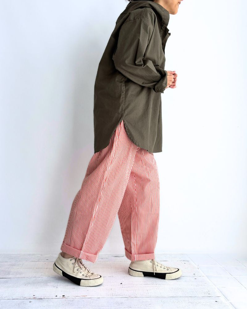 COTTON HERRINGBONE WASH HOODED PULLOVER SHIRT KhakiHerringbone