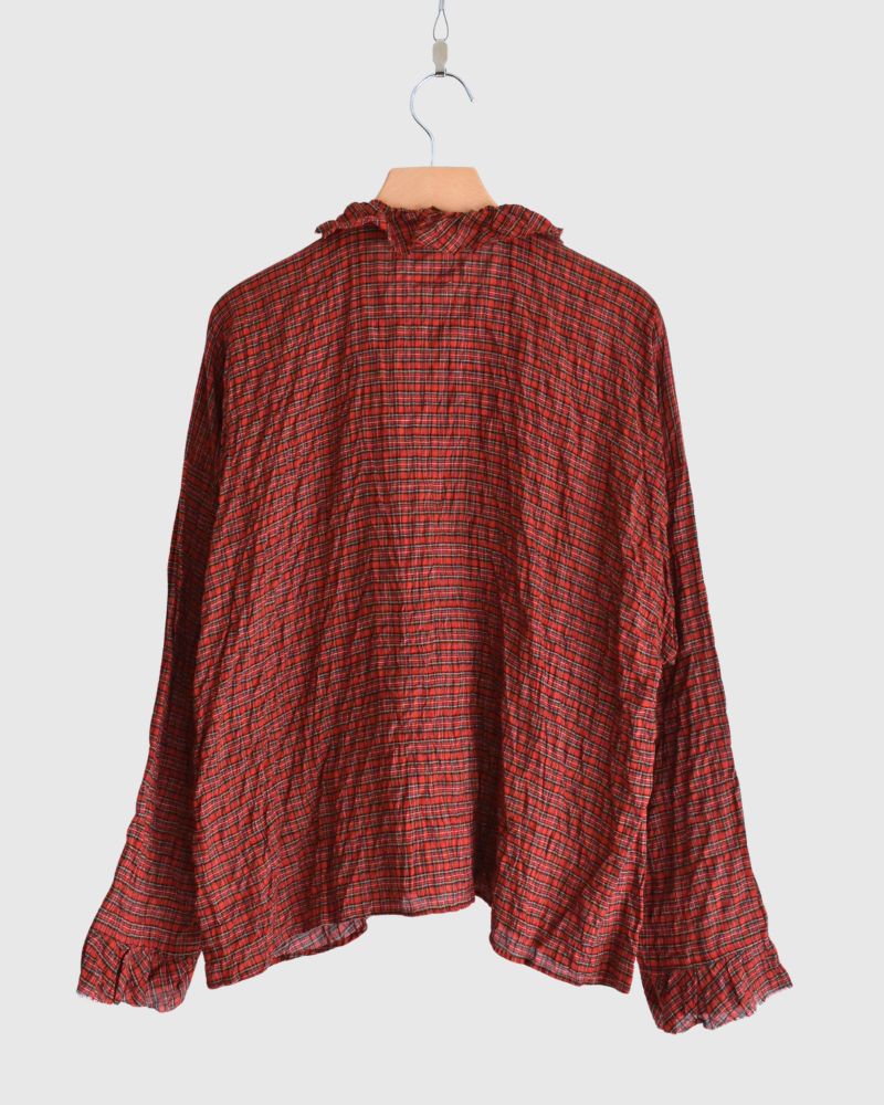 チェックフリルトリムブラウス AkaCheck