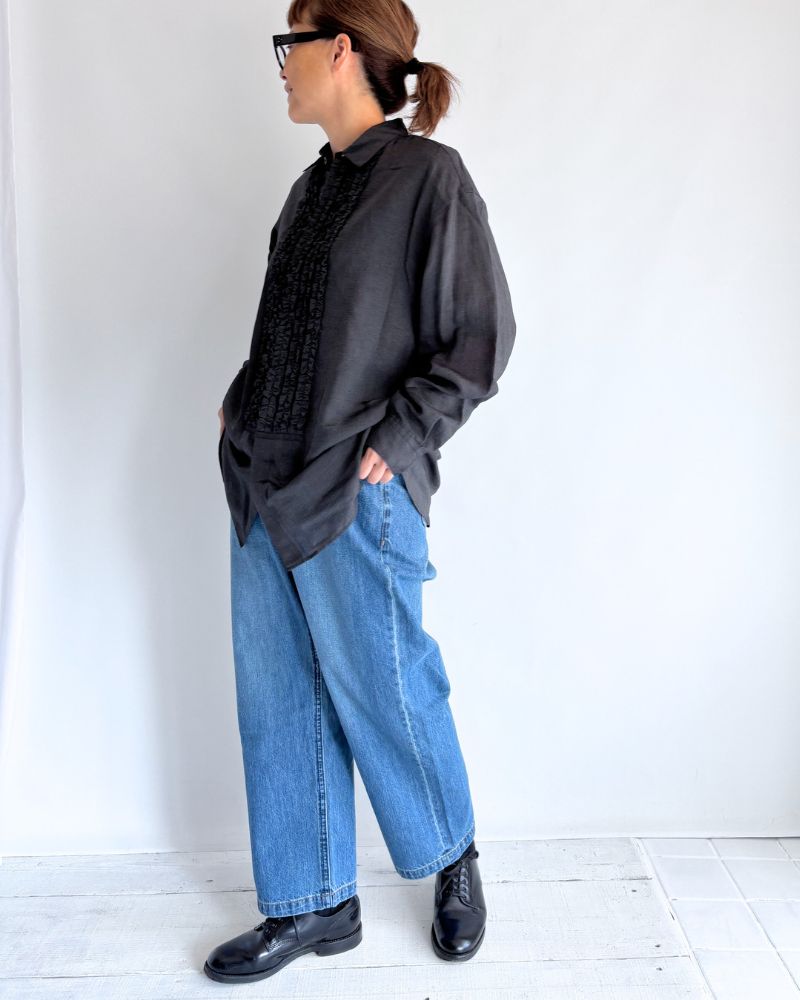 DORIS-SILK フリルブラウス Black