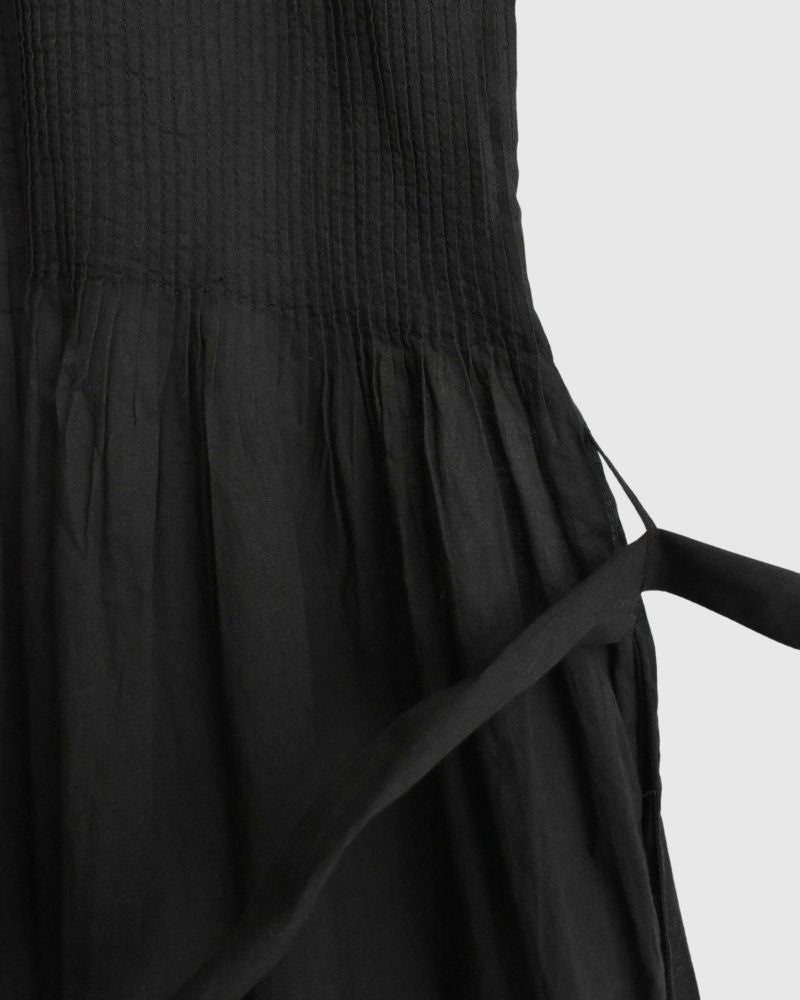 80s ORGANIC VOILE PLAIN MINI PINTUCK CACHE COEUR DRESS Black