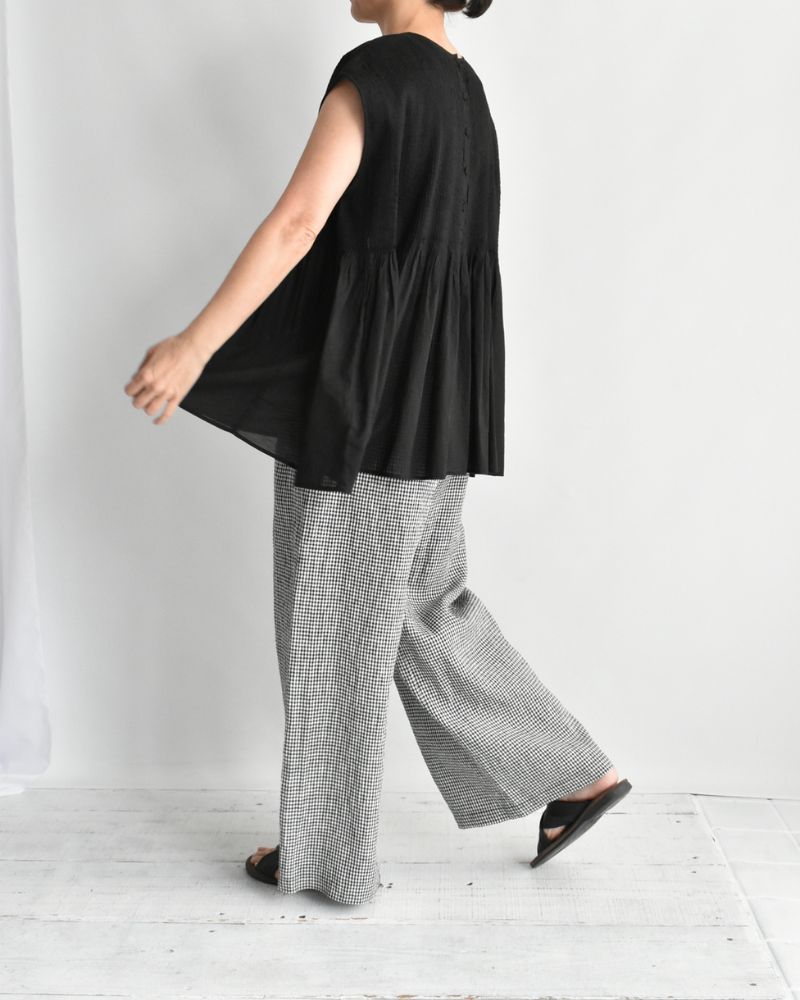 イージーワイドパンツ（LINEN） Black/White