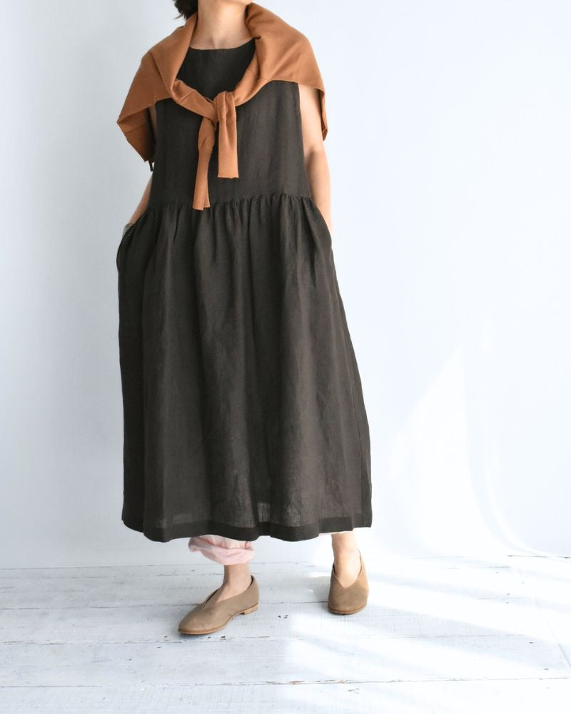 ノースリーブギャザードレス（LINEN） Brown