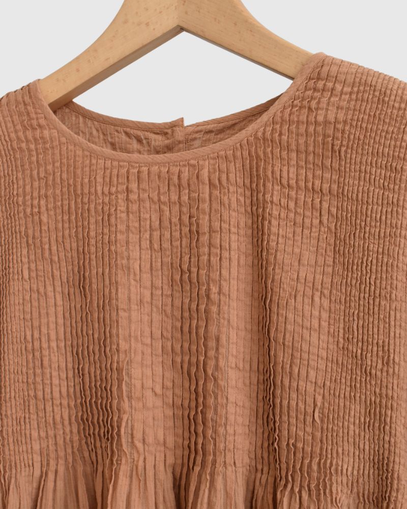 CREW-NECK 3/4 SL SHIRT WITH MINI PINTUCK DarkOrange
