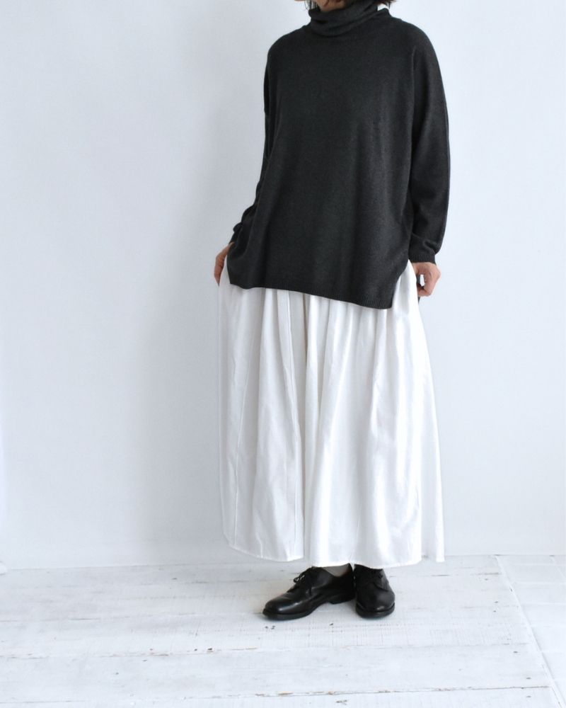 TWILL COTTON KHADI PLAIN GATHERED SKIRT White