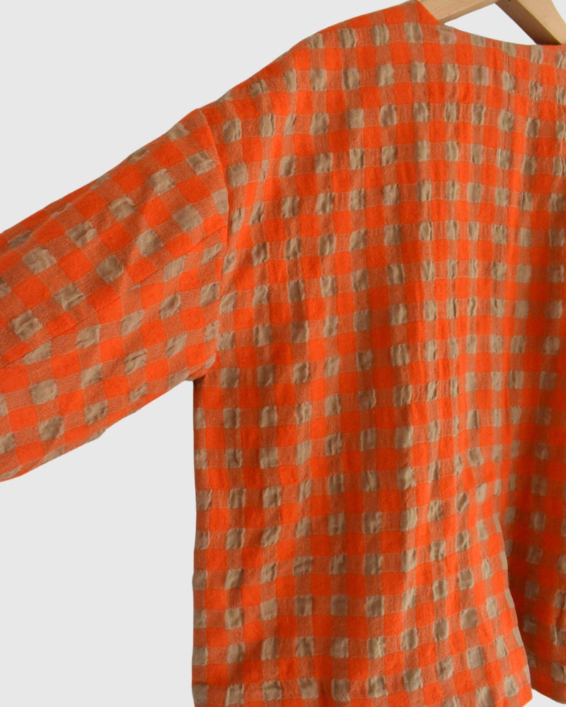 コットンウール ギンガムチェック ジャケット Beige/Orange