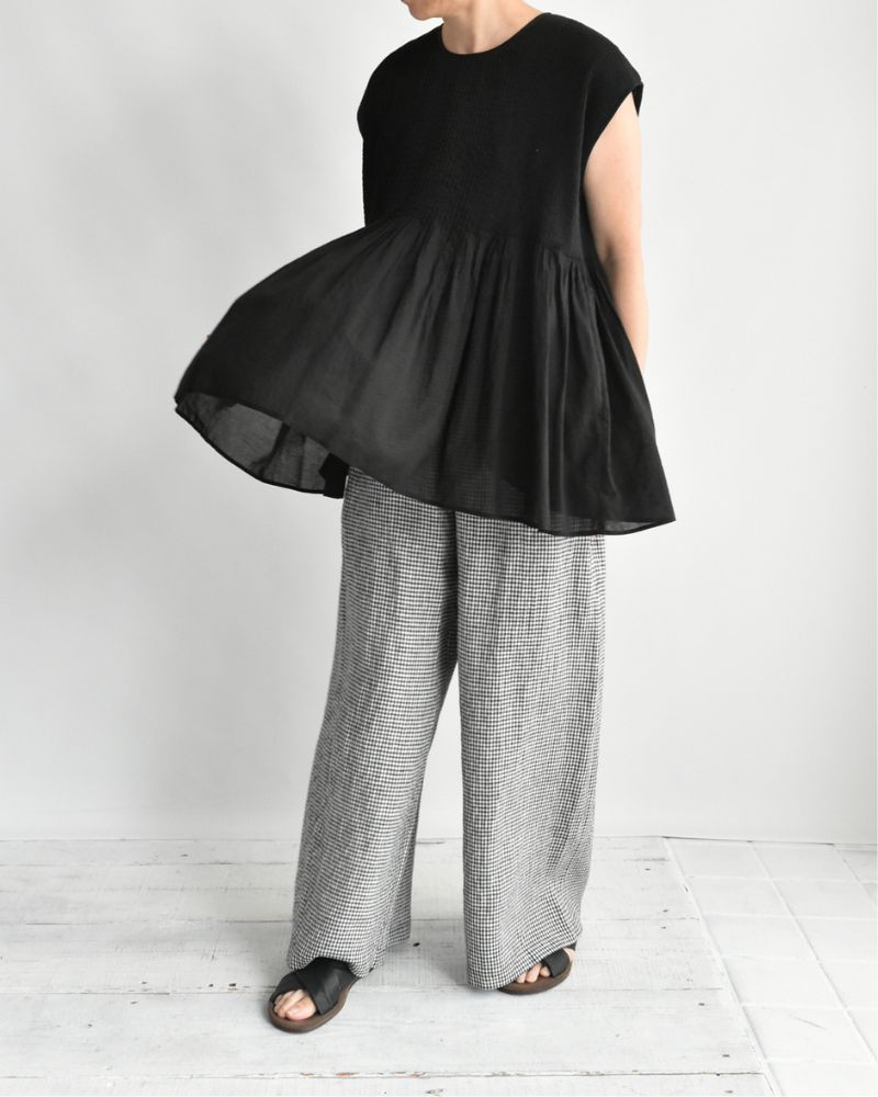 イージーワイドパンツ（LINEN） Black/White