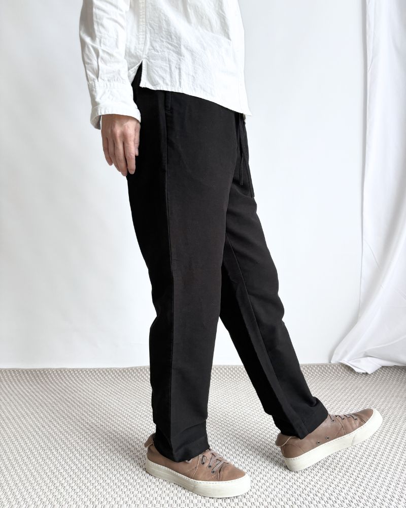 COTTON SUEDE EASY TAPERED PANTS Black