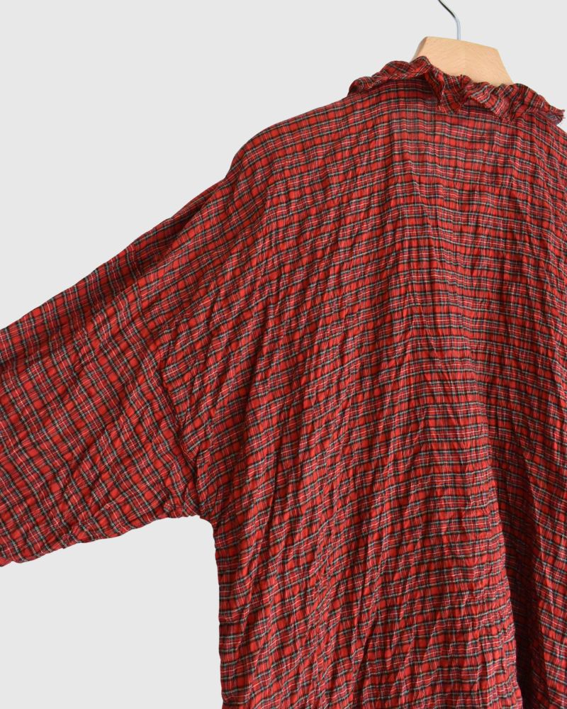 チェックフリルトリムブラウス AkaCheck