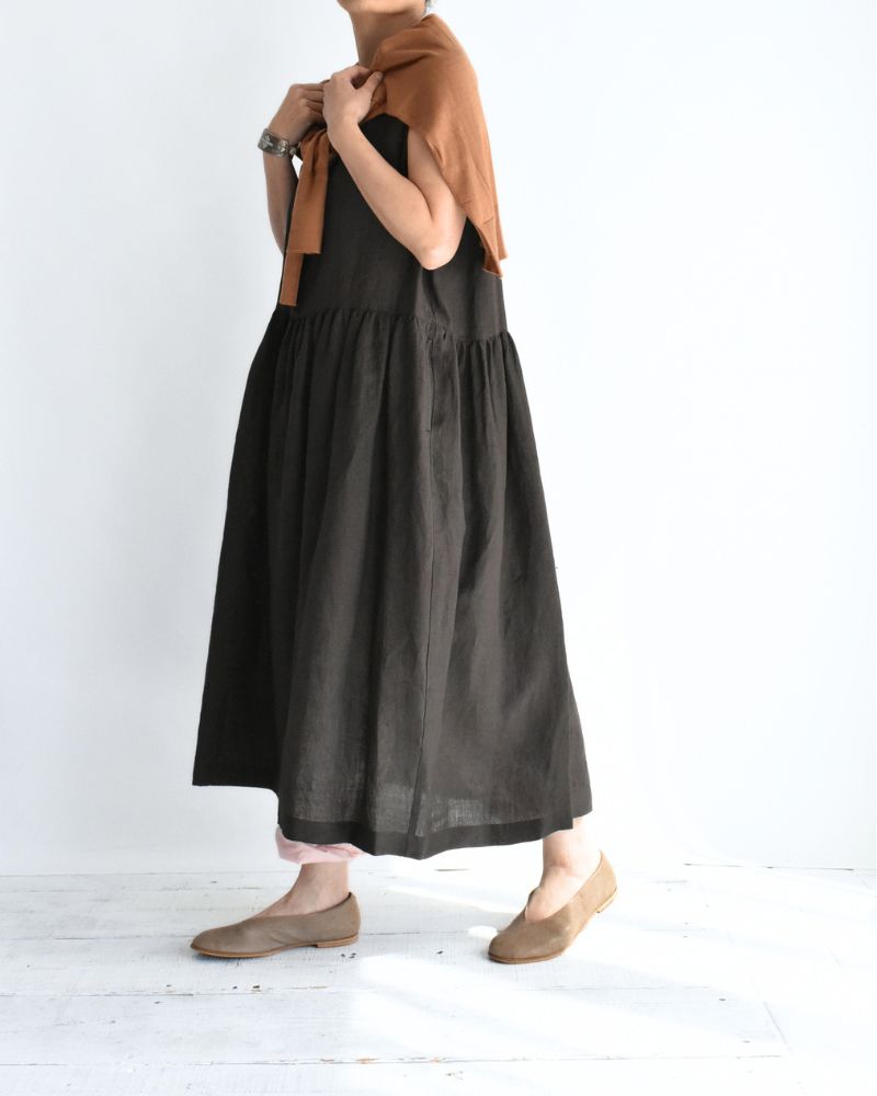 ノースリーブギャザードレス（LINEN） Brown