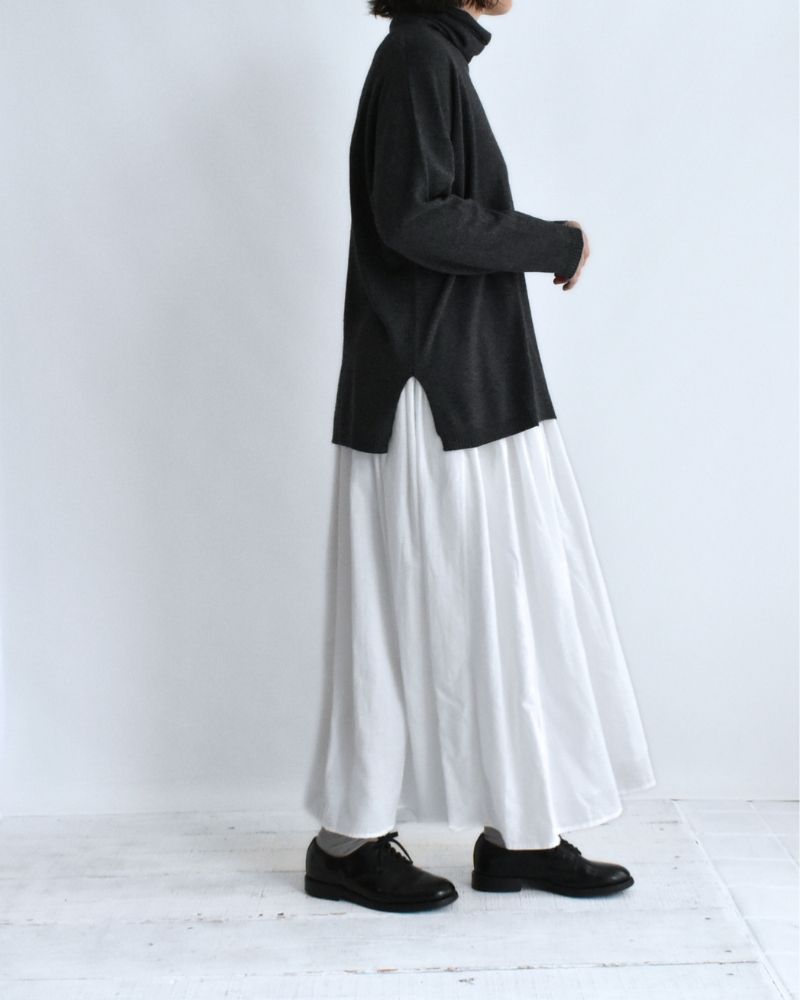 TWILL COTTON KHADI PLAIN GATHERED SKIRT White