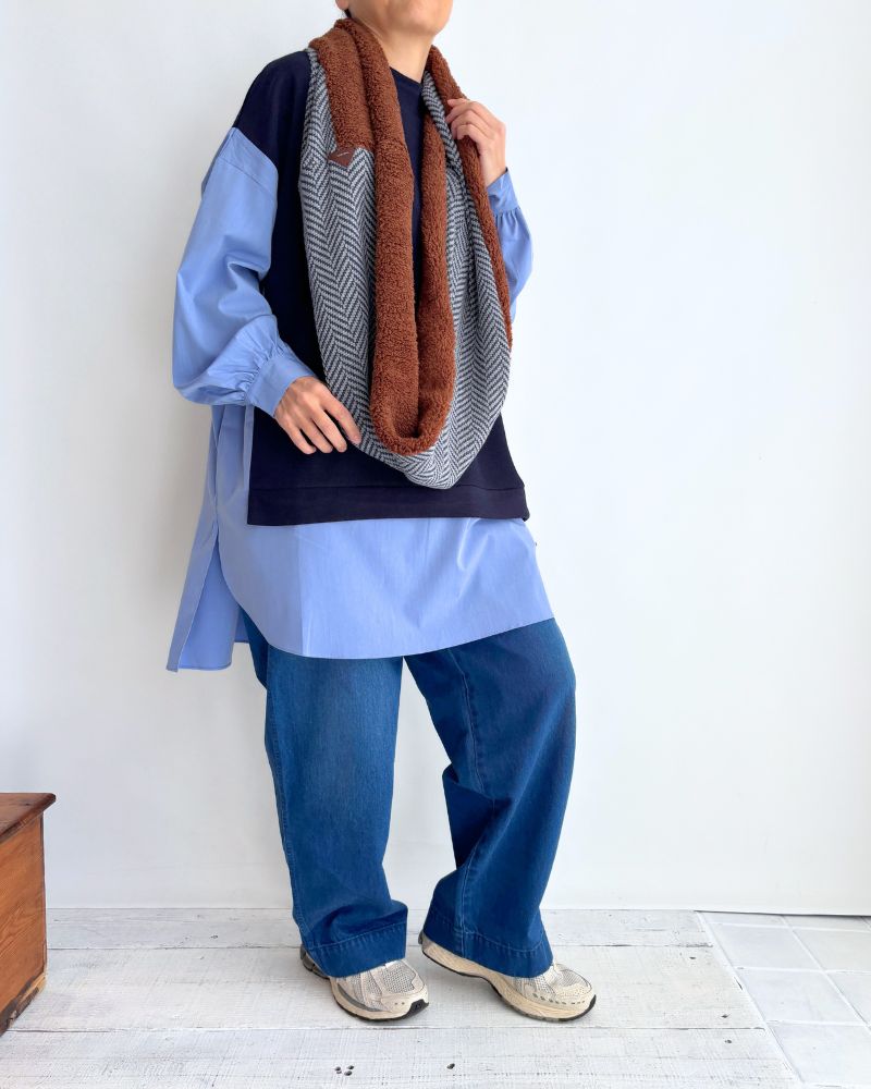 ヘリンボンニットのロングスヌード Gray/Navy