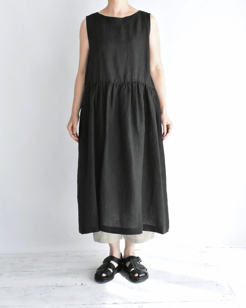 ノースリーブギャザードレス（LINEN） Black