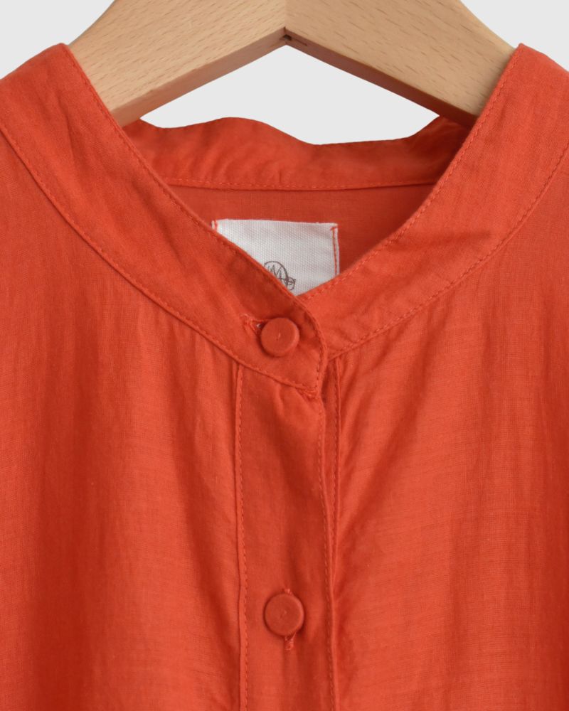 100s KHADI (100s×150s) BANDED COLLAR SHIRT DRESS WITH RAJASTHAN TUCK GATHERE Orange