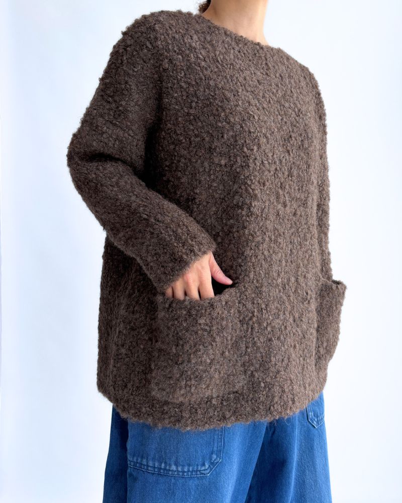 3GG BOUCLE CREW NECK PULLOVER WITH POCKET Brown