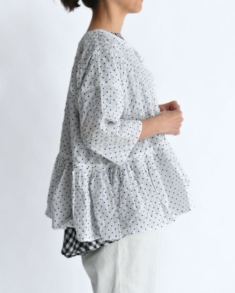 リップルドット カシュクールブラウス White/Blue