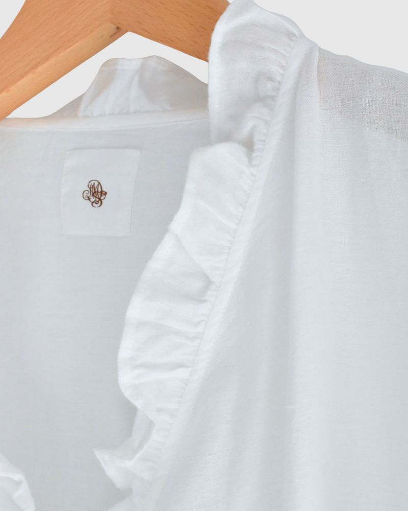 TWILL COTTON KHADI PLAIN (WASH) FRILL CACHE COEUR White