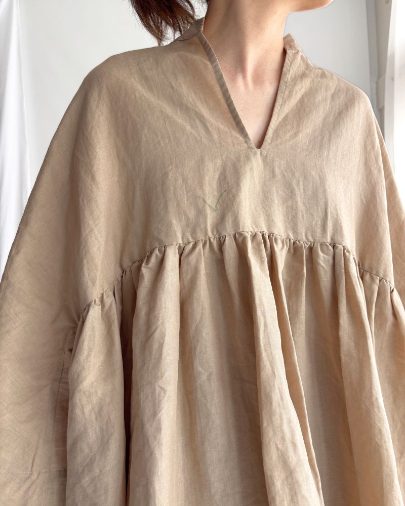 リネンコットン ギャザーワンピース Beige