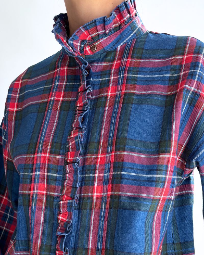 インディゴタータン フリルブラウス Blue