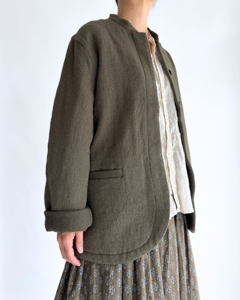 STAND COLLAR FLY FRONT JACKET Olive