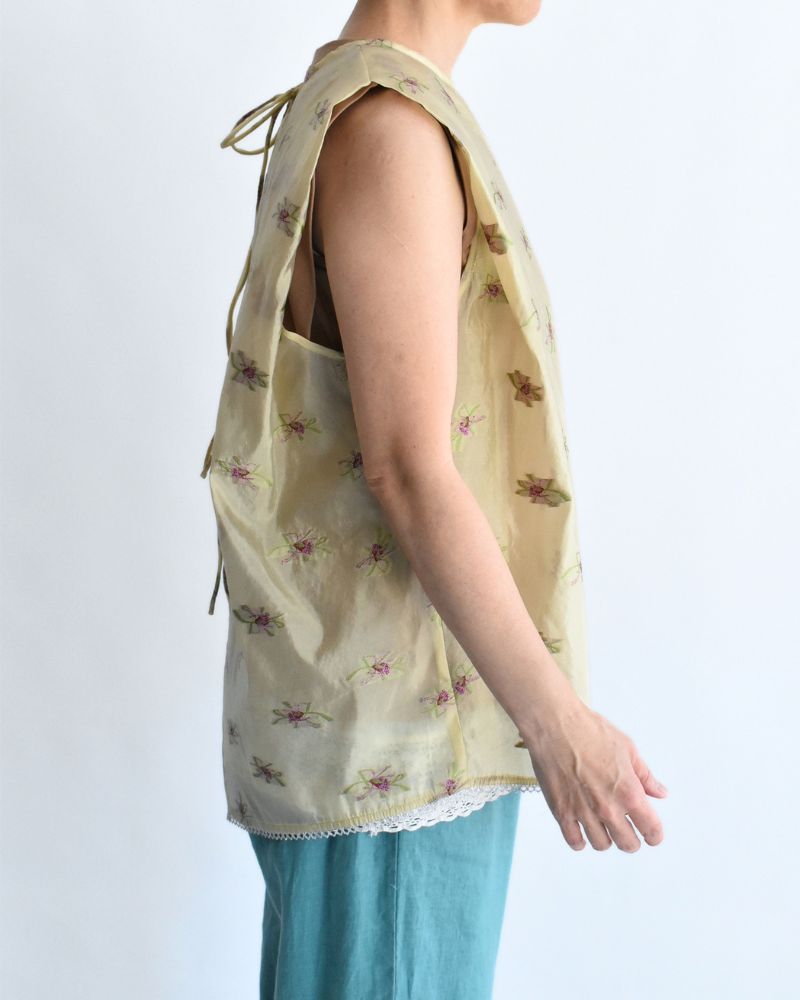 バックオープン シアーフラワーブラウス Yellow/Beige