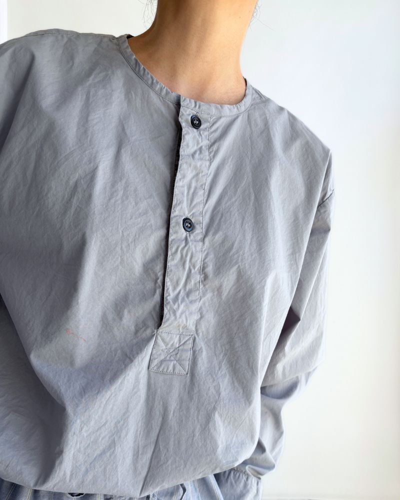 60s COTTON POPLIN OVERDYE HENRY NECK SHIRT Blue