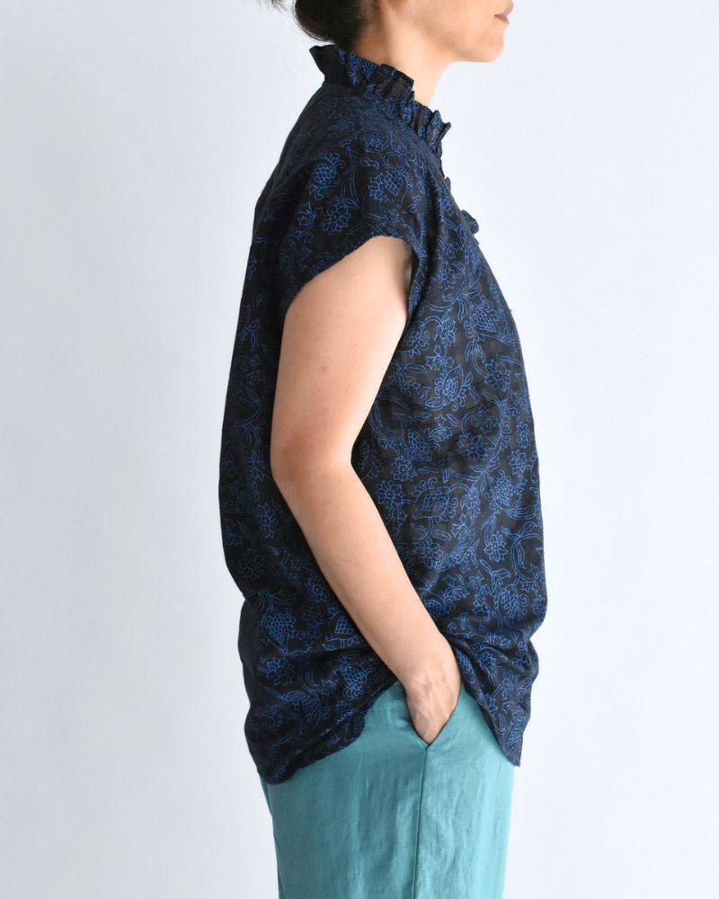 FRENCH/SL FRILL COLLAR SHIRTS Navy/Blue