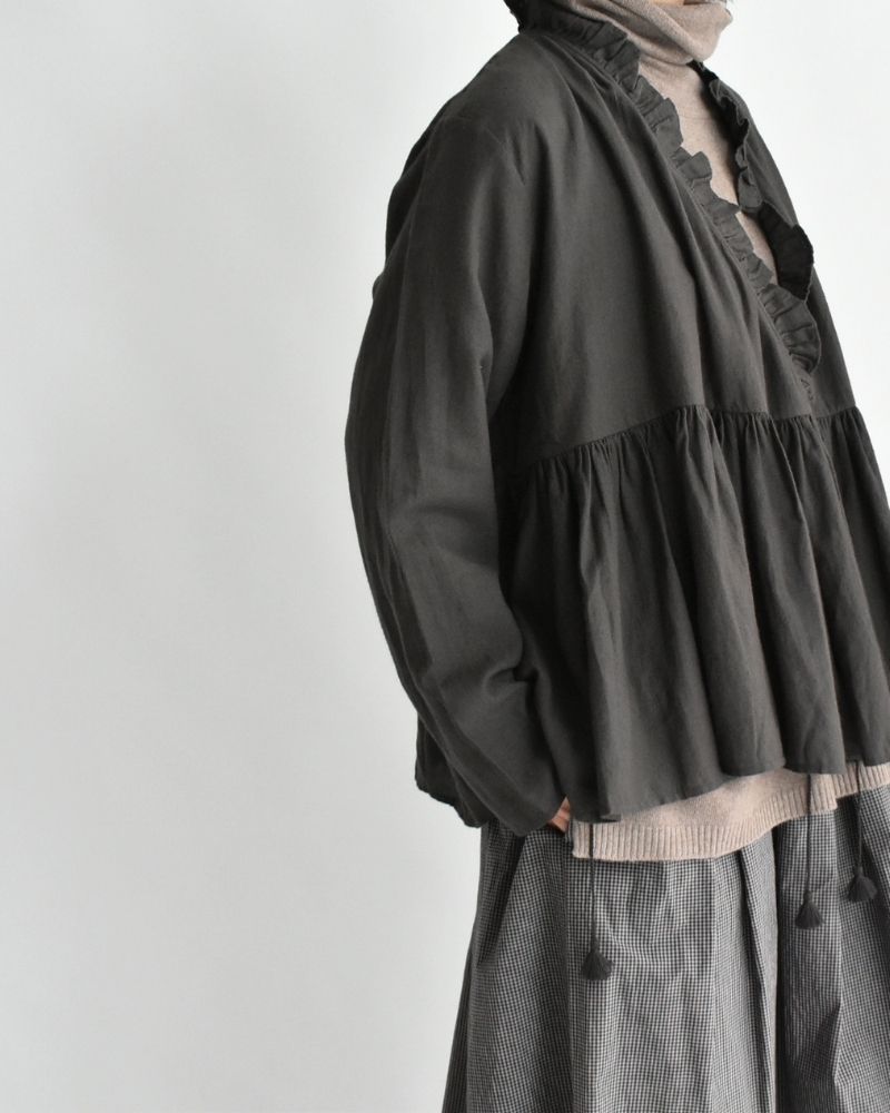 TWILL COTTON KHADI PLAIN FRILL CACHE COEUR Charcoal