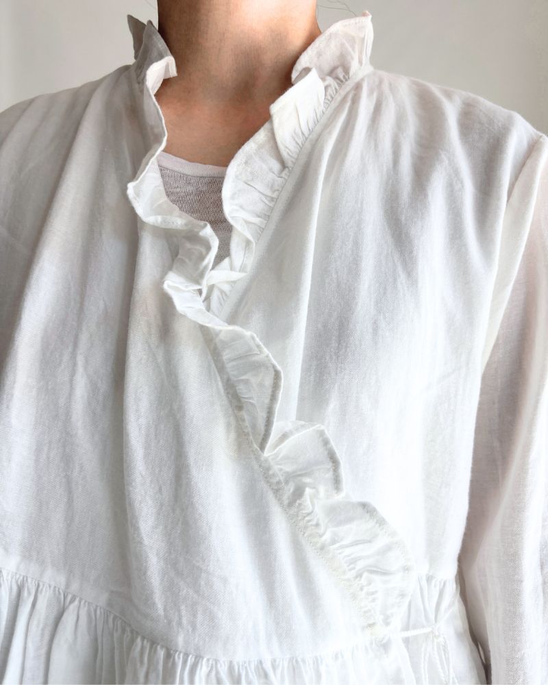 TWILL COTTON KHADI PLAIN (WASH) FRILL CACHE COEUR White