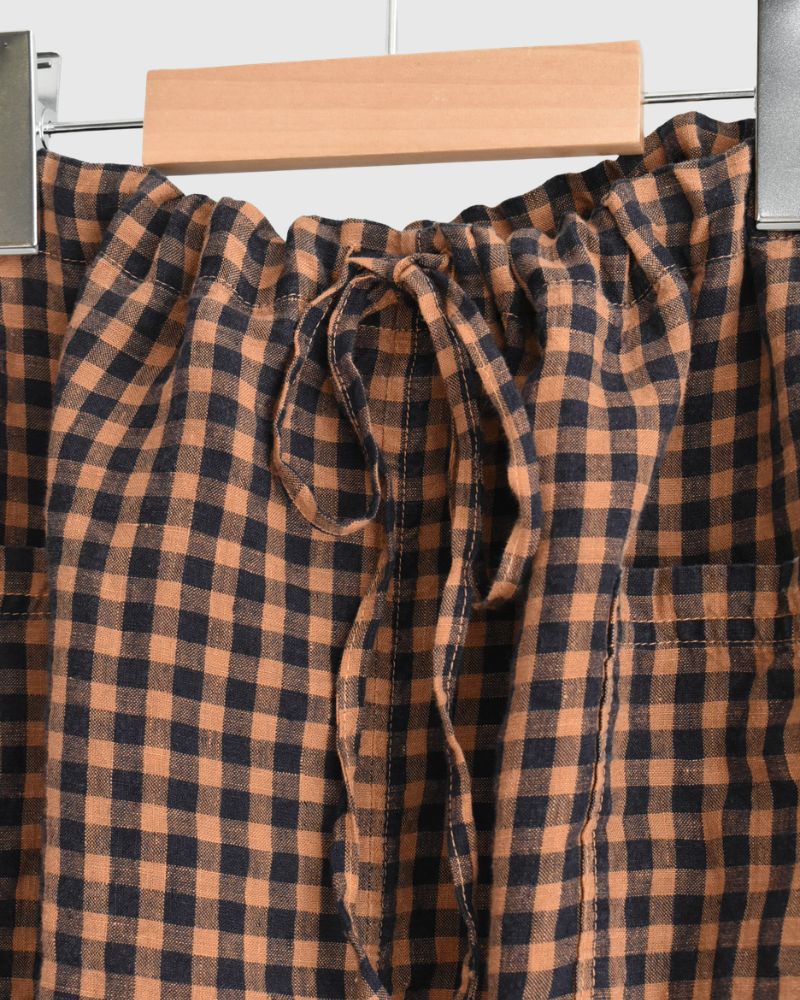 LINEN CHECK OVERDYE EASY SKIRT Cinnamon