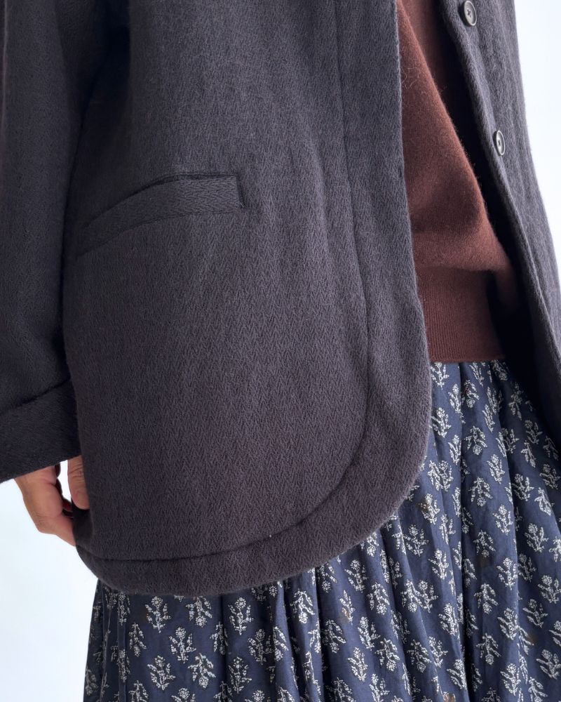 STAND COLLAR FLY FRONT JACKET Navy