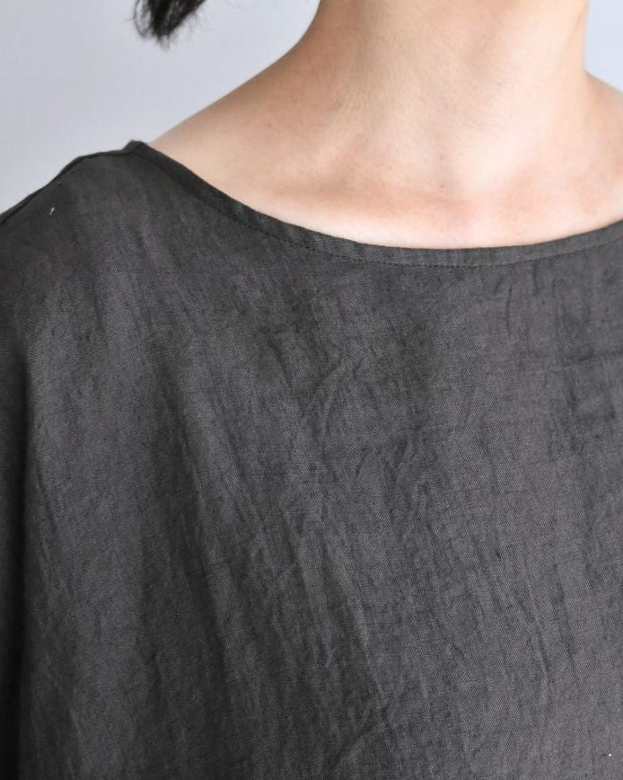 ボートネックワイドブラウス（LINEN） Brown