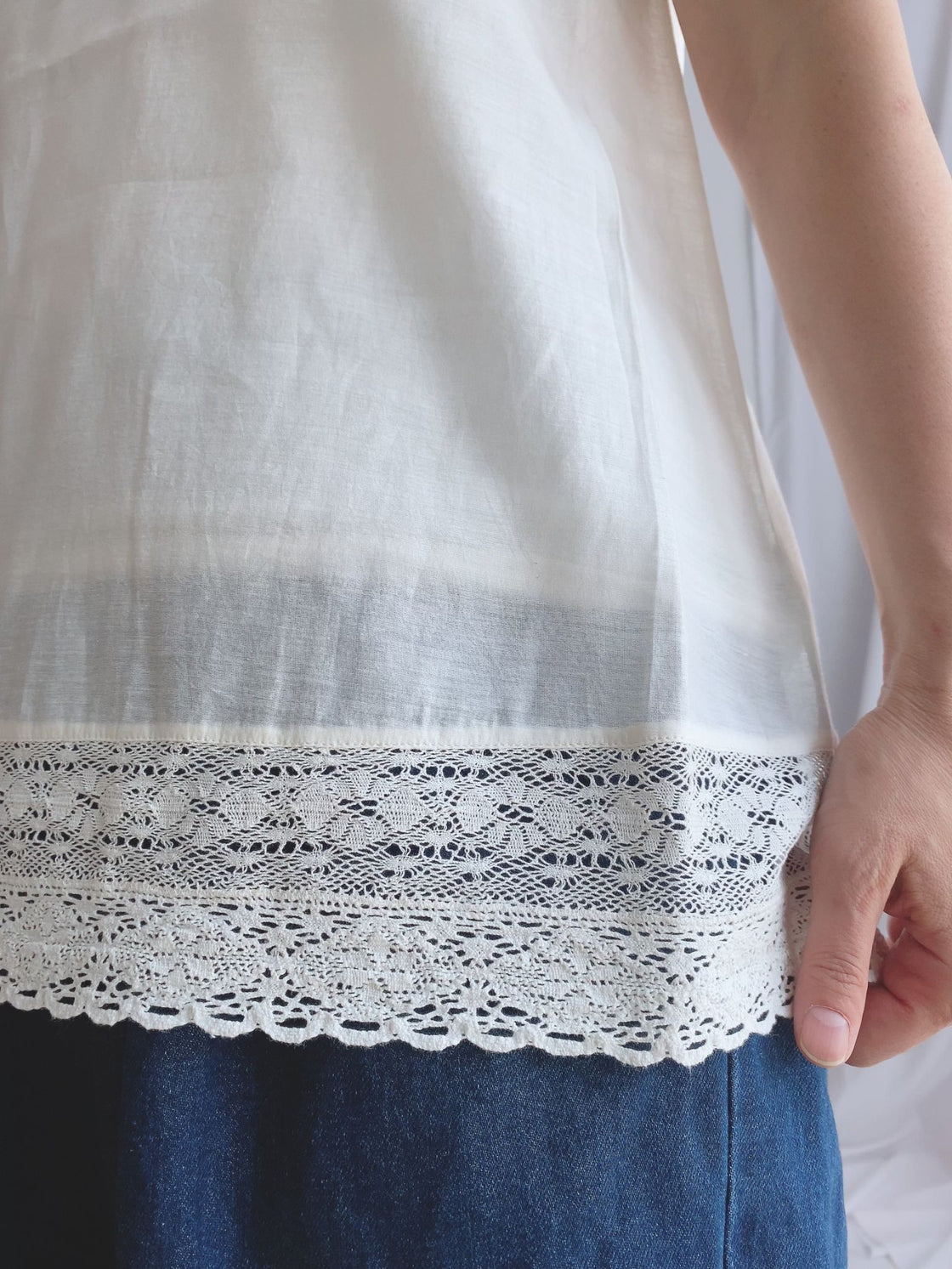 HANDWOVEN COTTON SILK WITH LACE 2WAY CAMISOLE　Natural
