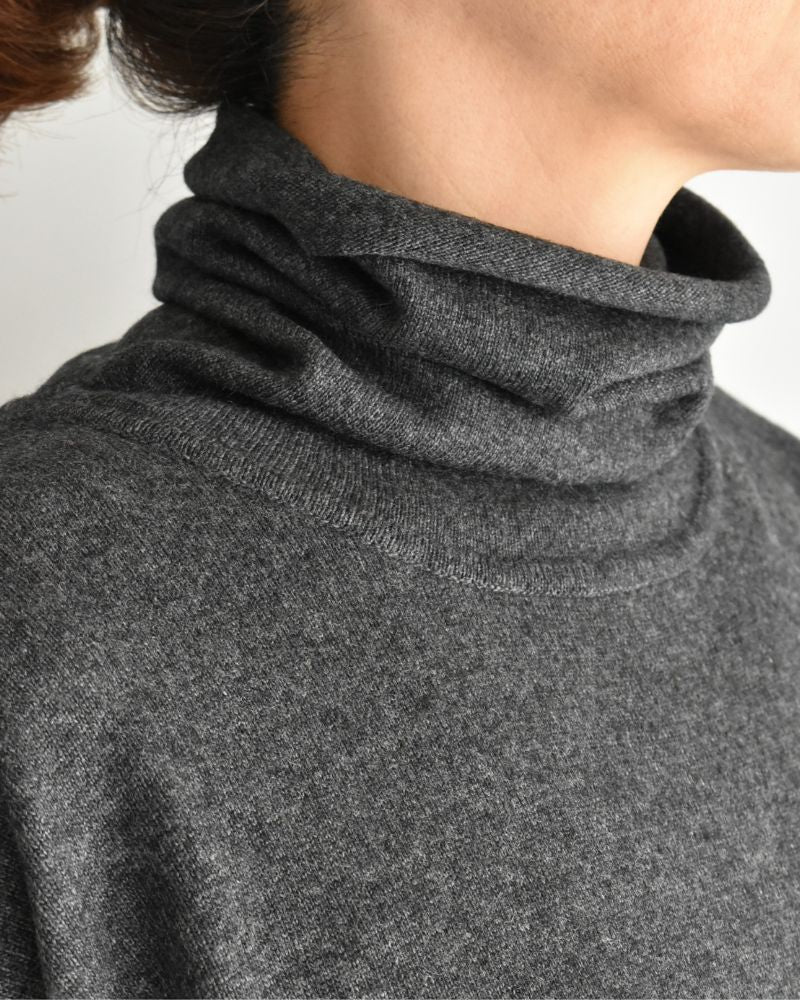 PLAIN STITCH DROP SHOULDER POLO NECK WITH SLIT Charcoal