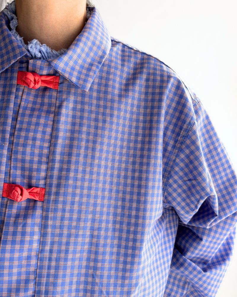 チャイナボタンチェックシャツ 'BRETON' Blue