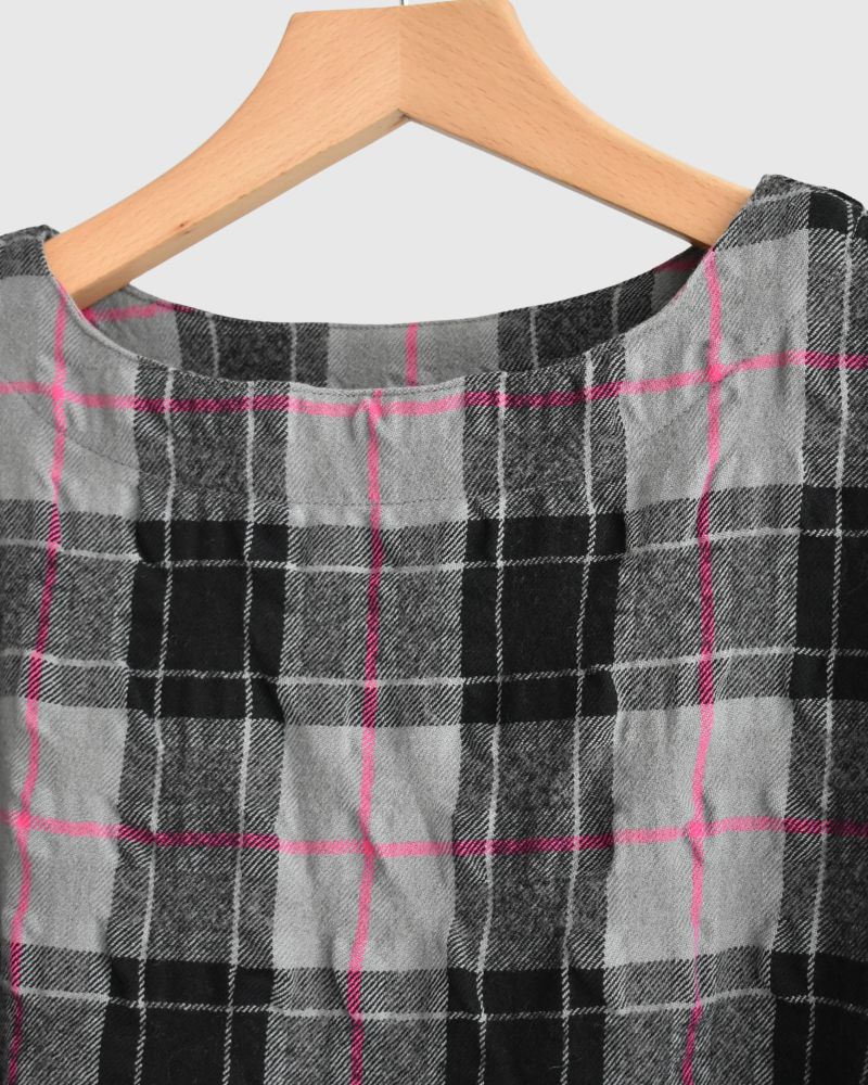 コットンウール チェックドレス Gray