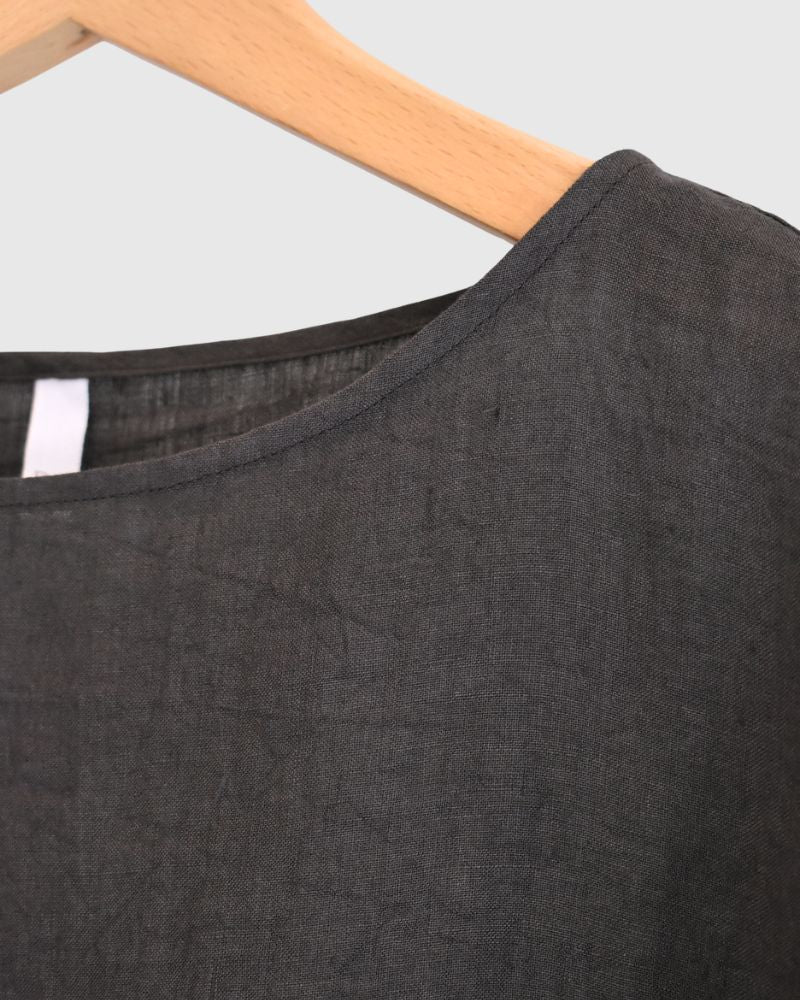 ボートネックワイドブラウス（LINEN） Brown