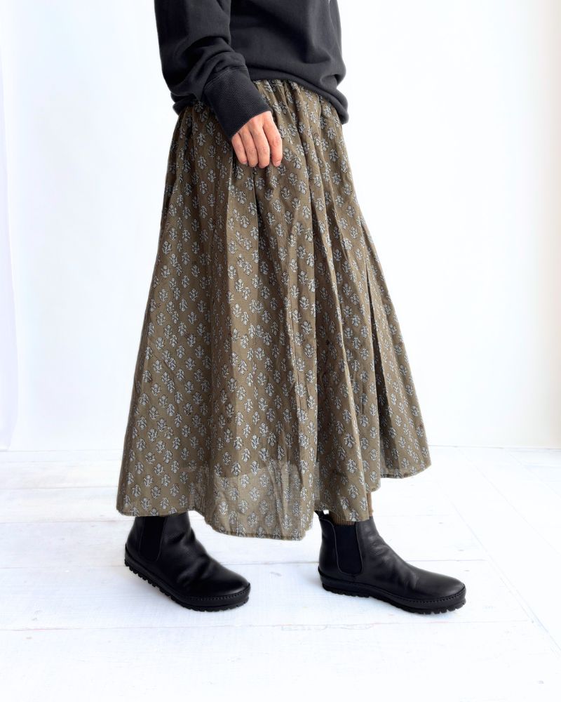 RAJASTAN TUCK GATHERED SKIRT WITH LINING Olive