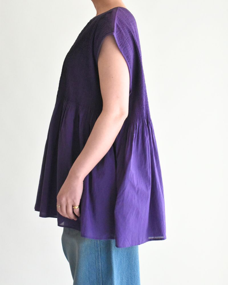CREW-NECK F/SLEEVE SHIRT WITH MINI PINTUCK Purple