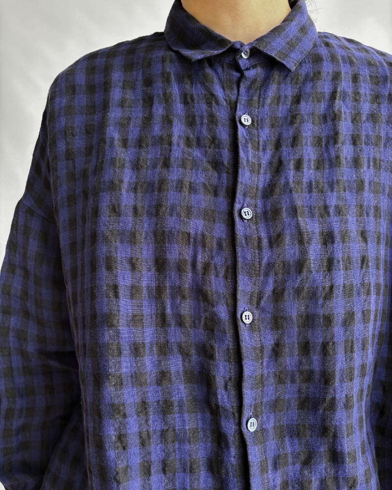 LINEN GINGHAM CHECK SHIRT Navy