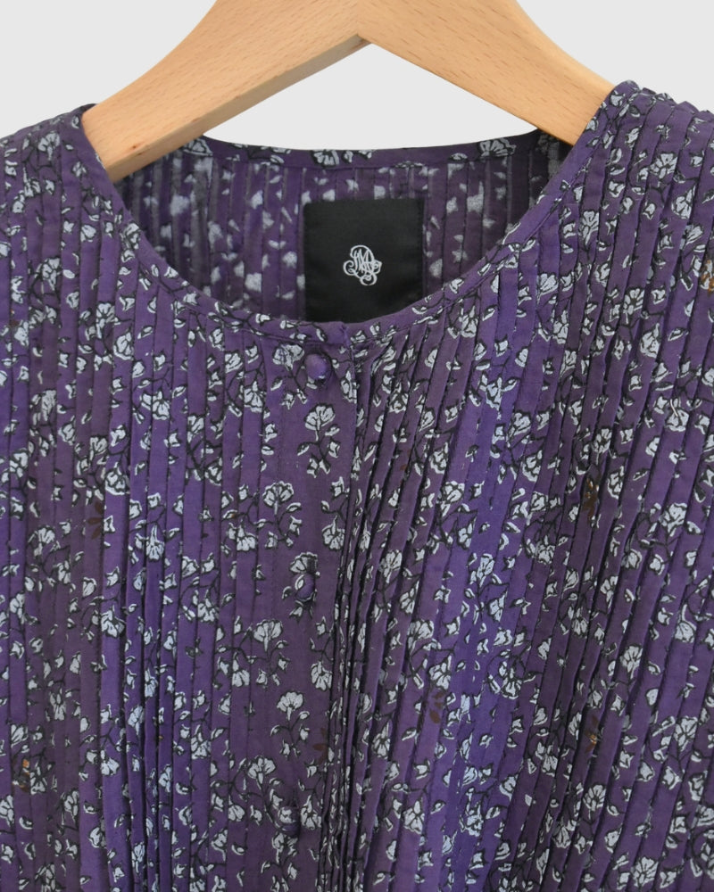 CREW-NECK BUTTON SHIRT WITH PINTUCK Purple